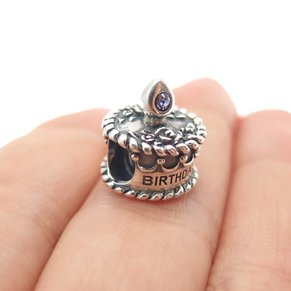 OHM 925 Sterling Silver Round-Cut Purple C Z June Birthday Cake Bead Charm