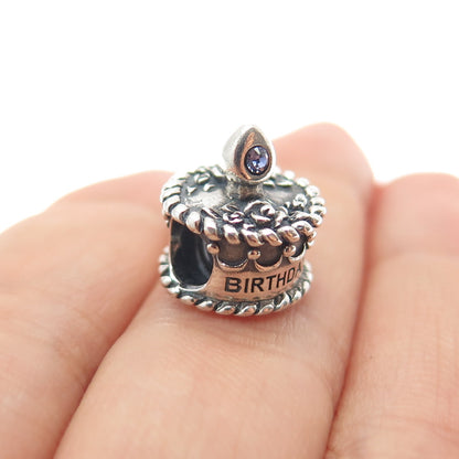 OHM 925 Sterling Silver Round-Cut Purple C Z June Birthday Cake Bead Charm