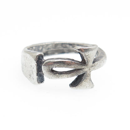 925 Sterling Silver Vintage Egyptian Ankh Oxidized Ring Size 5.75