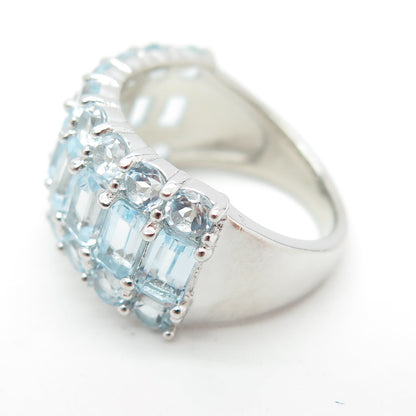 925 Sterling Silver Real Light Blue Topaz Gemstone Ring Size 7.25