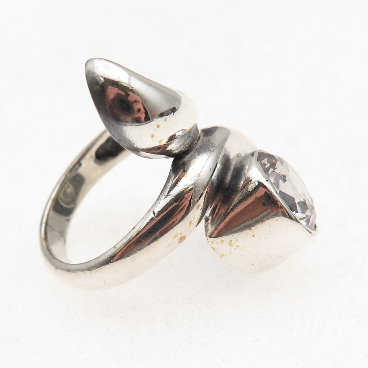 925 Sterling Silver Vintage Round-Cut C Z Modernist Oxidized Ring Size 7