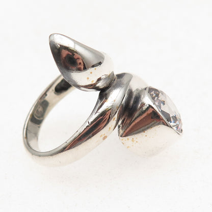 925 Sterling Silver Vintage Round-Cut C Z Modernist Oxidized Ring Size 7