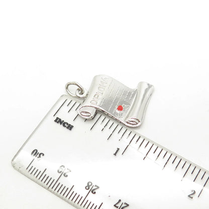 925 Sterling Silver Vintage Enamel Diploma Scroll Charm Pendant