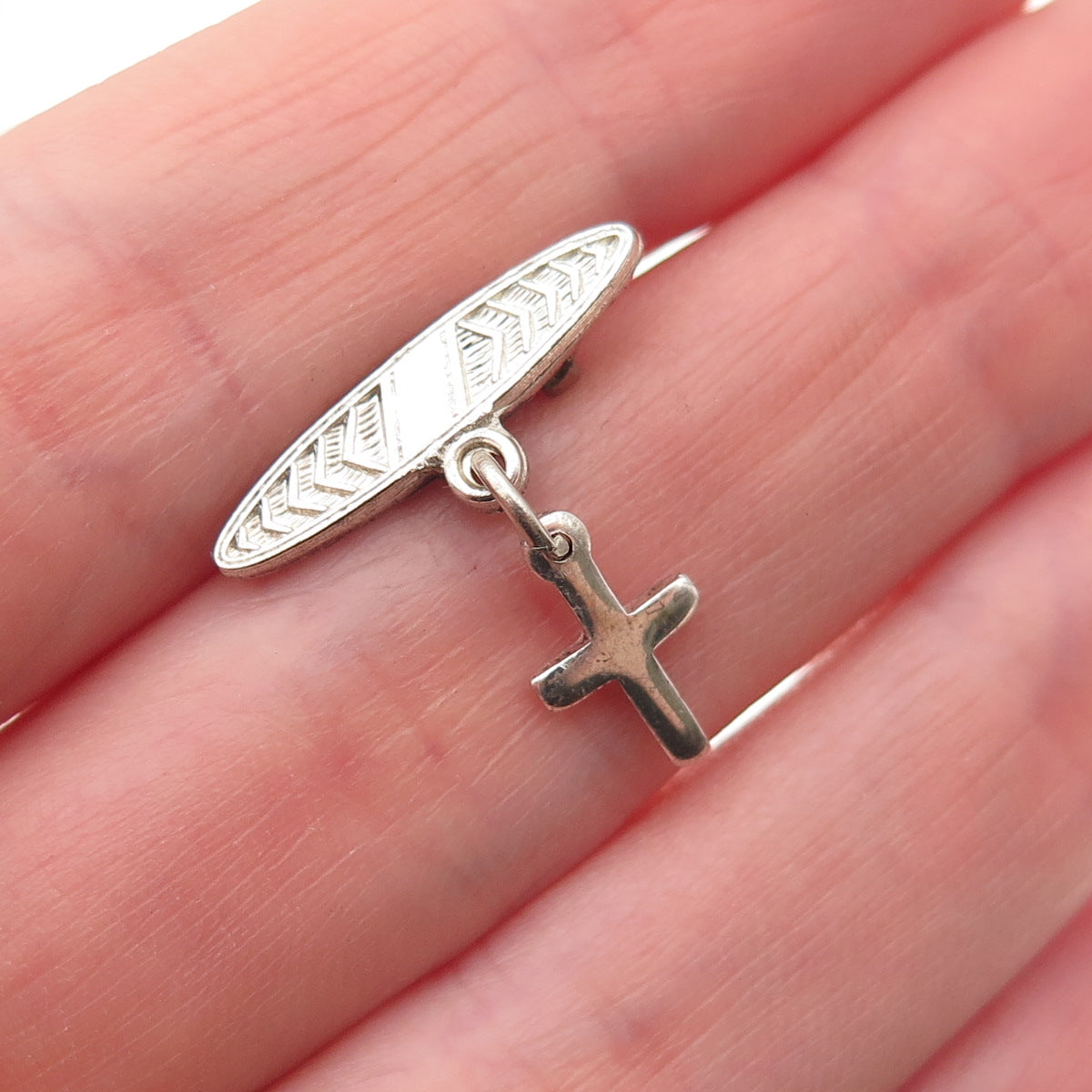 Creed 925 Sterling Silver Antique WWII US Army Cross Religious Pin Brooch
