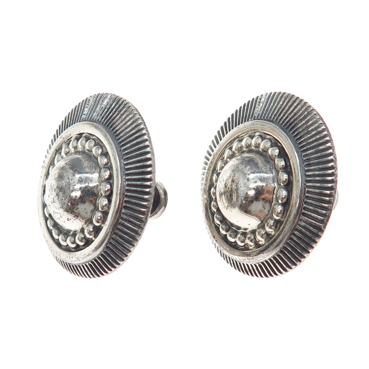 DANECRAFT Sterling Silver Antique Art Deco Beaded Oxidized Screw Back Earrings