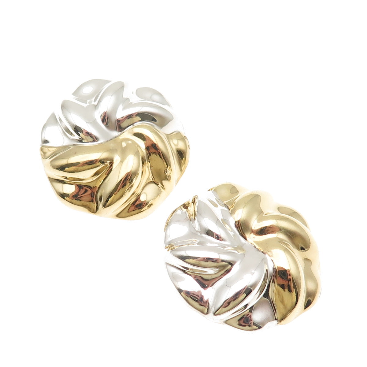 925 Sterling Silver 2-Tone Vintage Mexico Modernist Floral Clip On Earrings