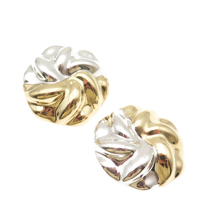 925 Sterling Silver 2-Tone Vintage Mexico Modernist Floral Clip On Earrings