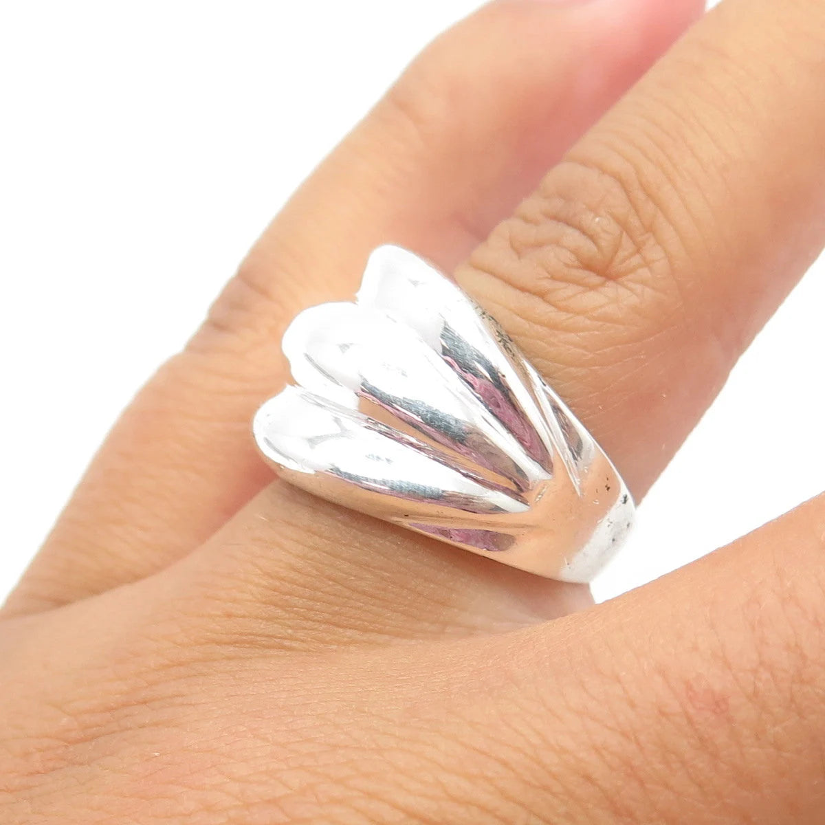 925 Sterling Silver Vintage Ribbed Puffy Modernist Cocktail Ring Size 7
