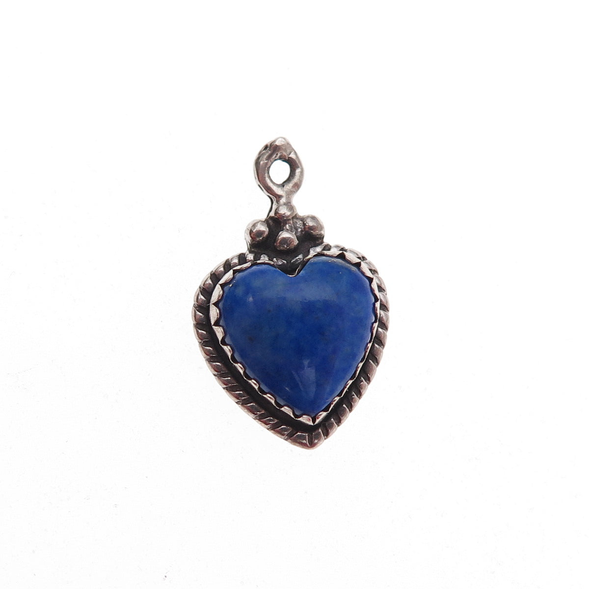 925 Sterling Silver Vintage Real Lapis Heart Oxidized Charm Pendant