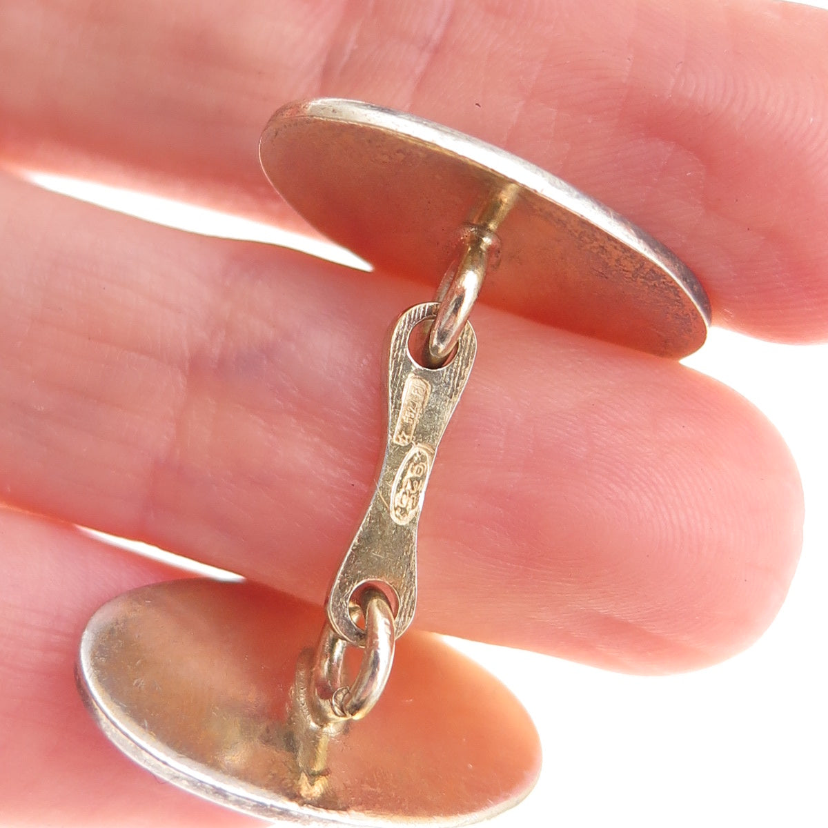 925 Sterling Silver Gold Plated Vintage Italy Enamel Oval Cufflinks