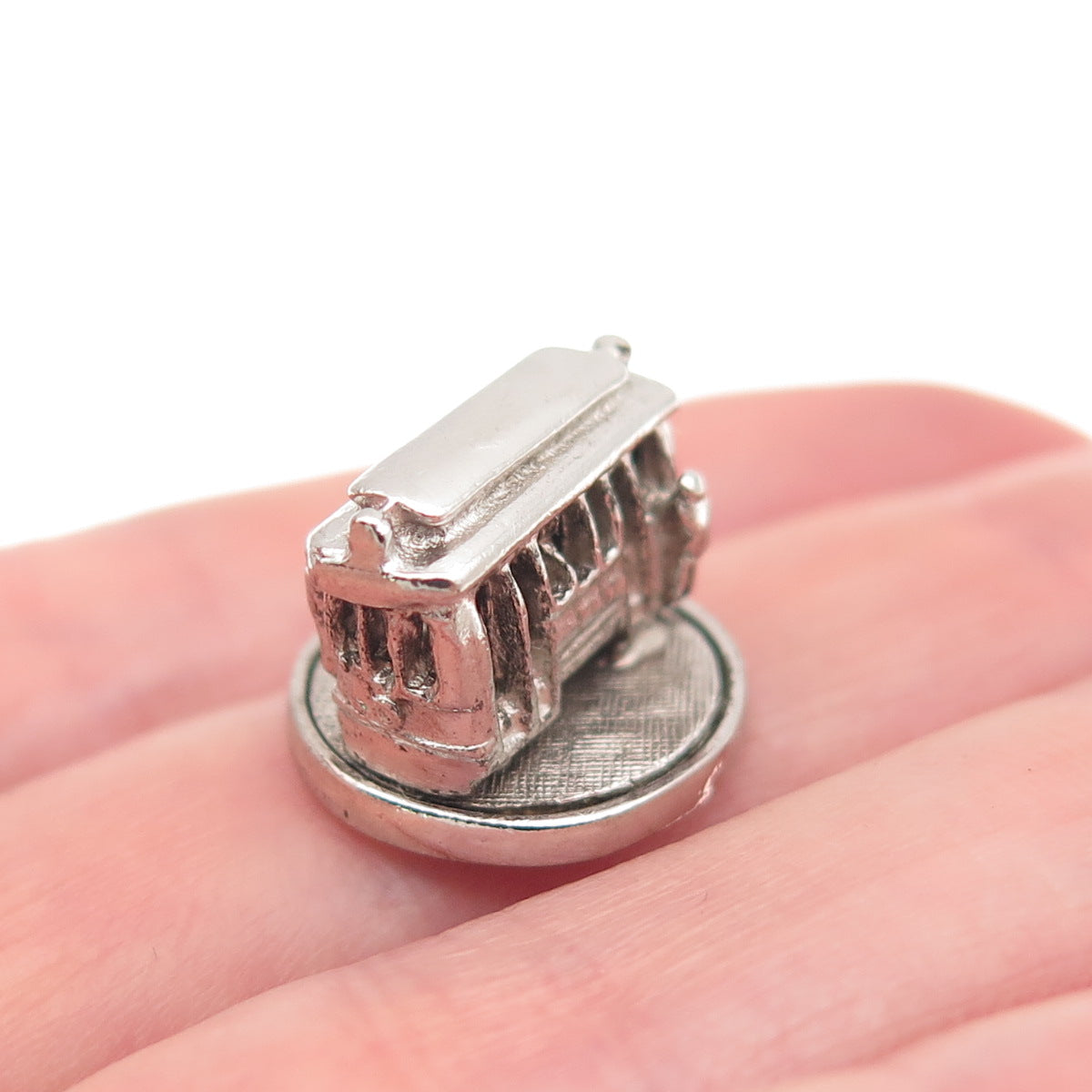 925 Sterling Silver Antique Art Deco San Francisco Cable Car 3D Mini Pendant