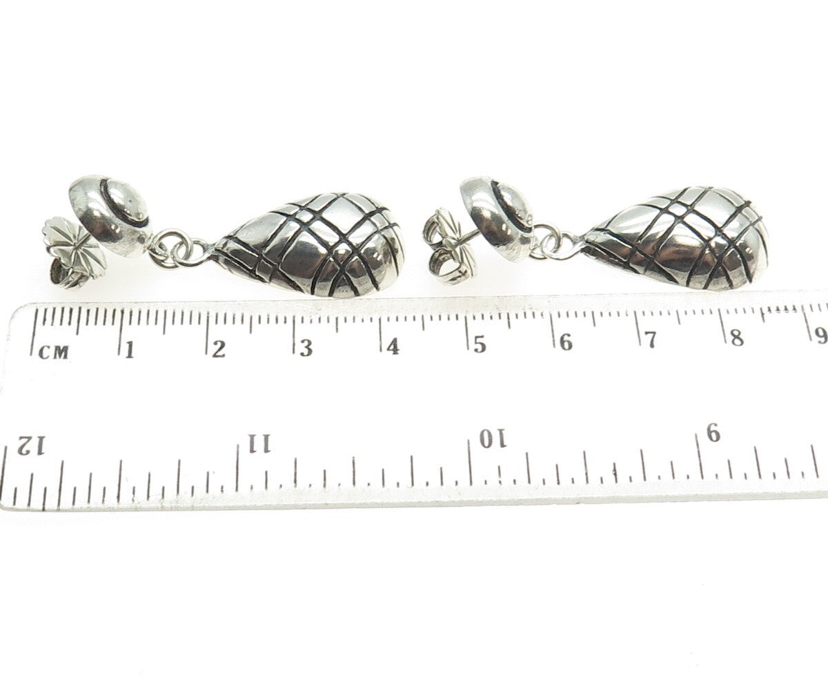 925 Sterling Silver Vintage Modernist Teardrop Oxidized Dangle Earrings