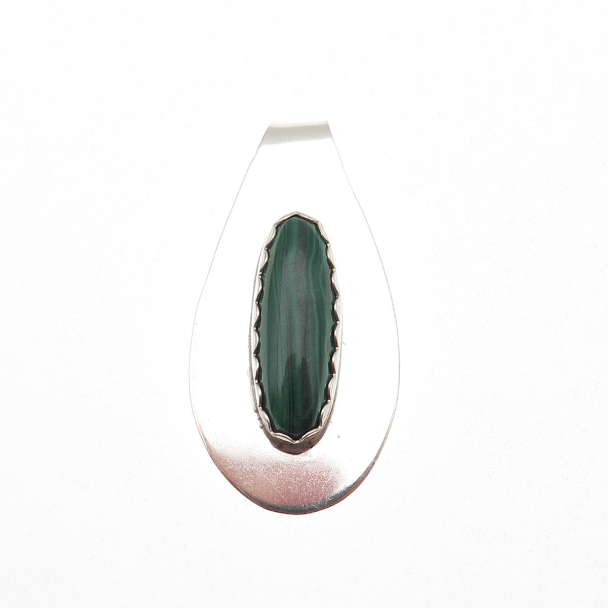 Old Pawn Sterling Silver Vintage Southwestern Malachite Teardrop Slide Pendant