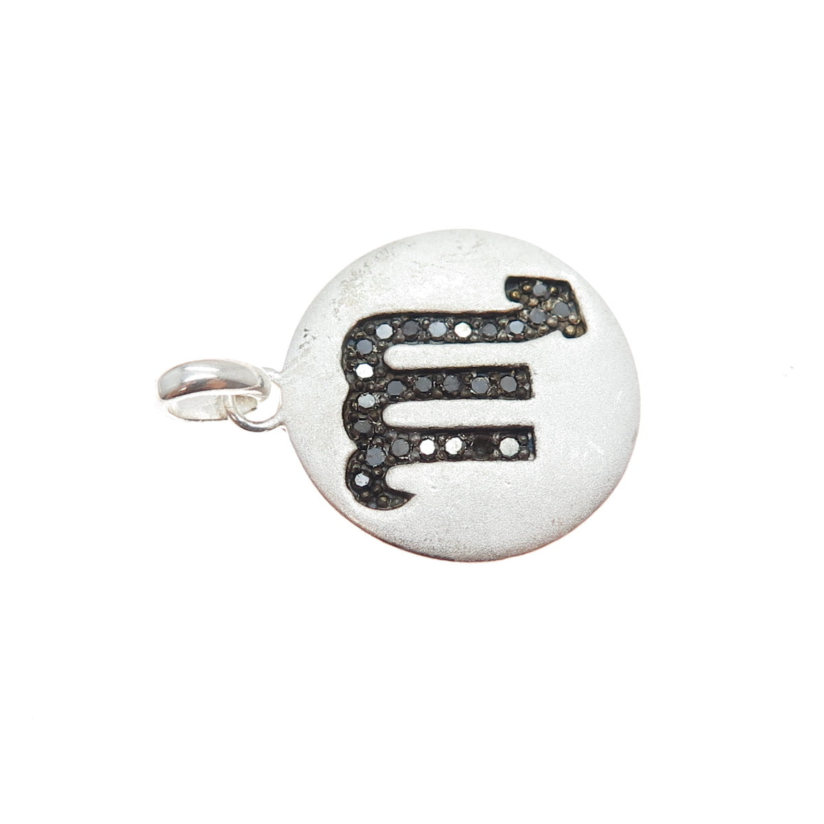 925 Sterling Silver Real Round-Cut Black Diamond Scorpio Zodiac Charm Pendant