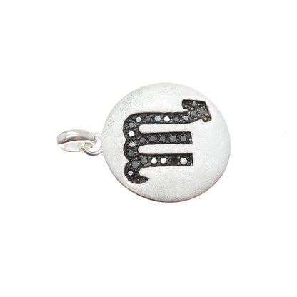 925 Sterling Silver Real Round-Cut Black Diamond Scorpio Zodiac Charm Pendant
