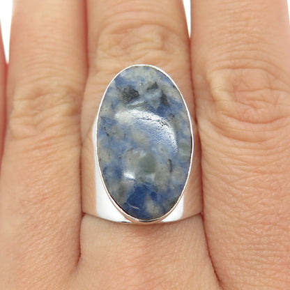 925 Sterling Silver Vintage Mexico Real Sodalite Gem Statement Ring Size 7.75