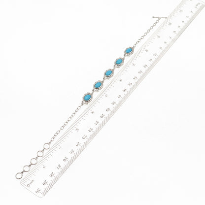 925 Sterling Silver Real Sleeping Beauty Turquoise Floral Bracelet 7.5-9.5"