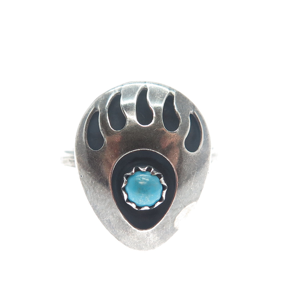 925 Sterling Silver Vintage Southwest Turquoise Snake Eye Bear Paw Ring Size 5