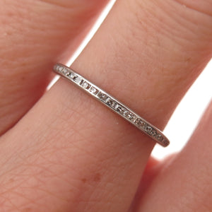 Platinum Antique Art Deco Real Diamond Stackable Eternity Band Ring Size 6.75