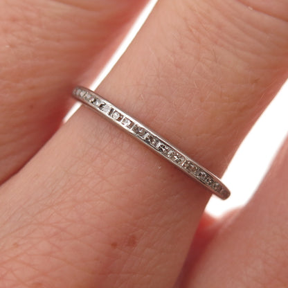 Platinum Antique Art Deco Real Diamond Stackable Eternity Band Ring Size 6.75
