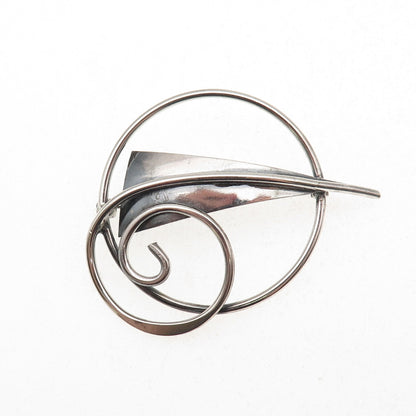 Joseph Masaniello 925 Sterling Silver Vintage Modernist Floral Pin Brooch