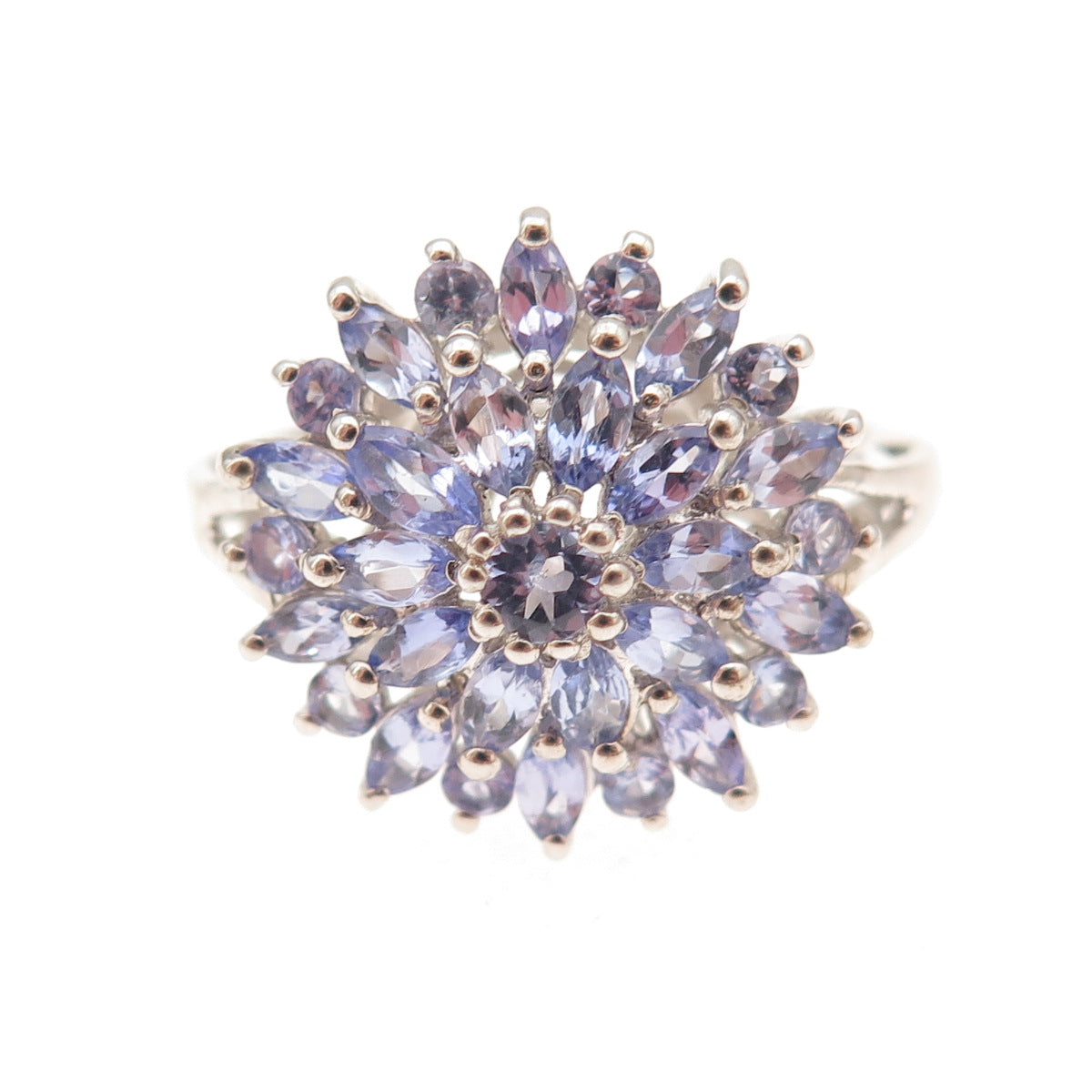 Chuck Clemency 925 Sterling Silver Real Tanzanite Floral Ring Size 8.25