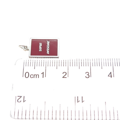925 Sterling Silver Red Enamel Super Awesome! Minimalist Charm Pendant