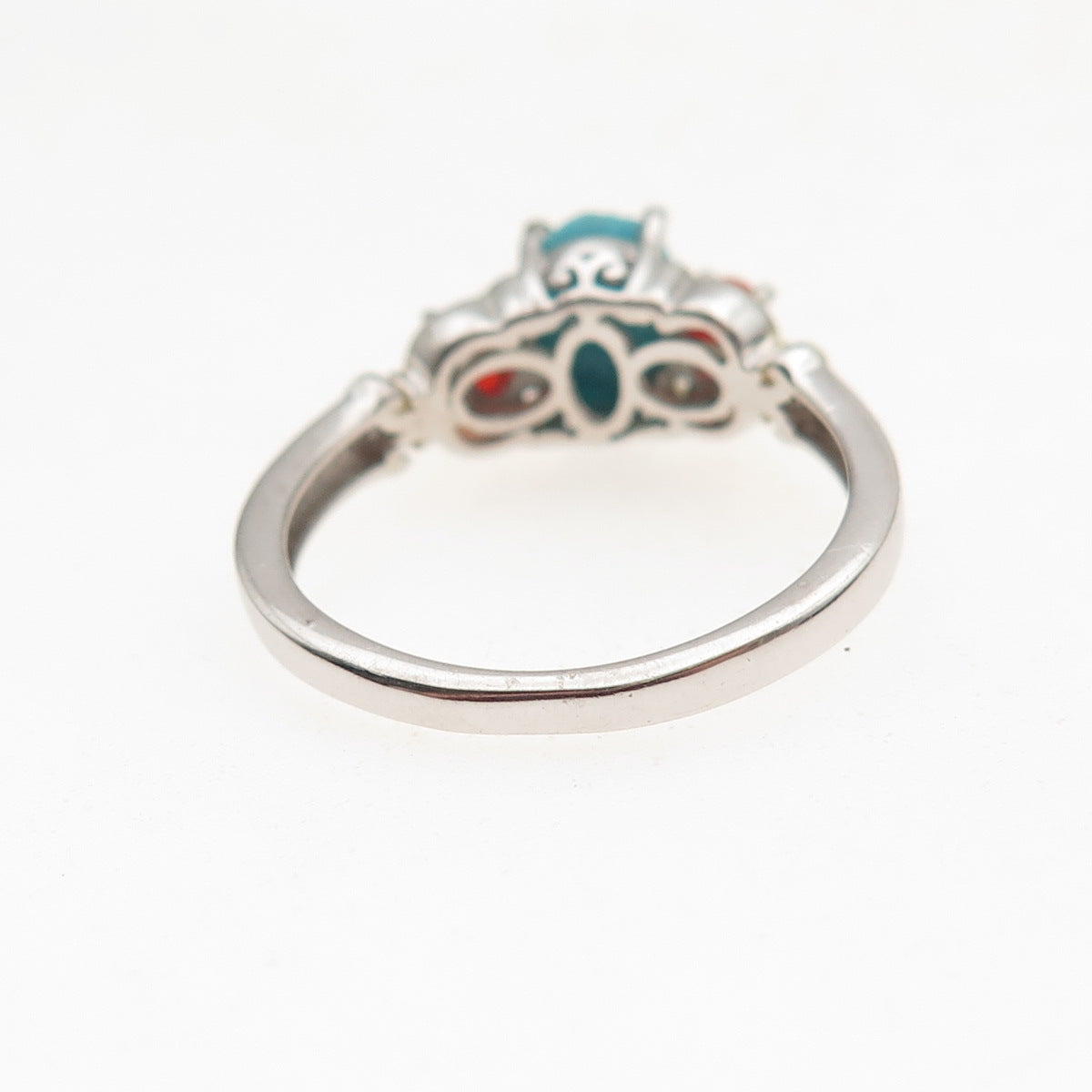 Chuck Clemency 925 Sterling Silver 2-Tone Real Turquoise & Coral Ring Size 8