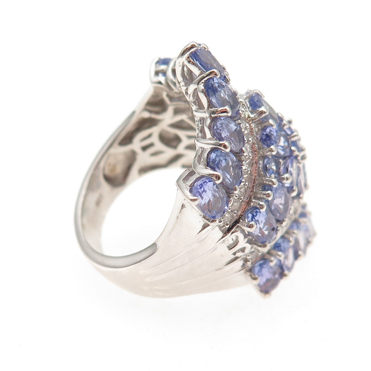 Chuck Clemency 925 Sterling Silver Real Tanzanite & White Topaz Ring Size 8.25