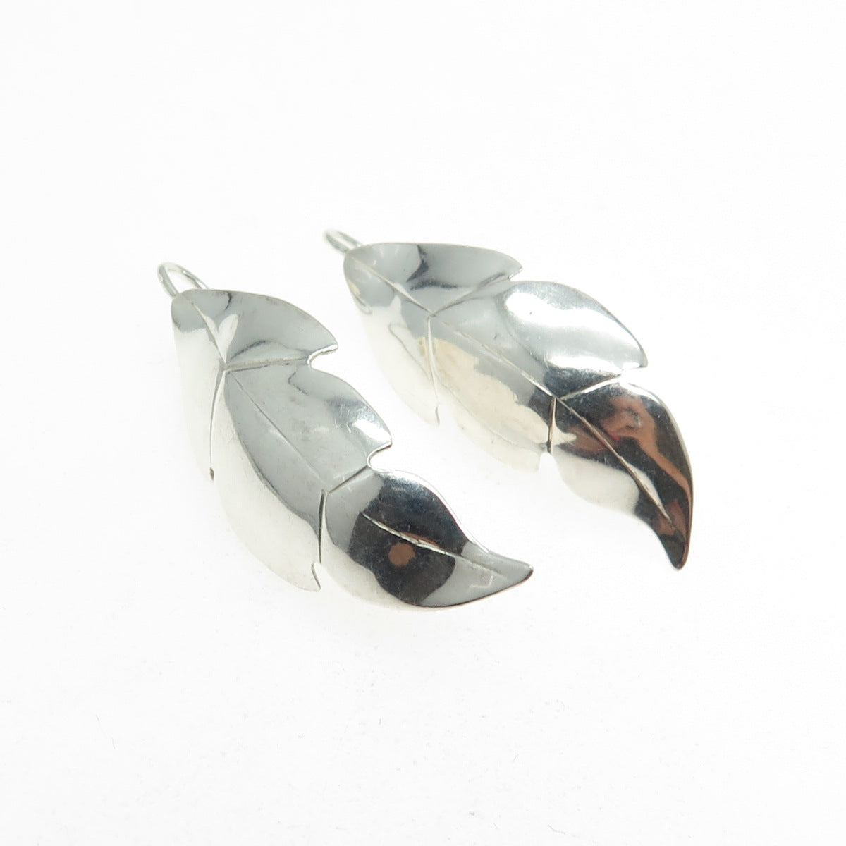 925 Sterling Silver Vintage Feather Modernist French Wire Earrings