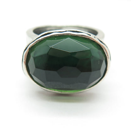 925 Sterling Silver Vintage Checkered Green Glass Dome Ring Size 6.25