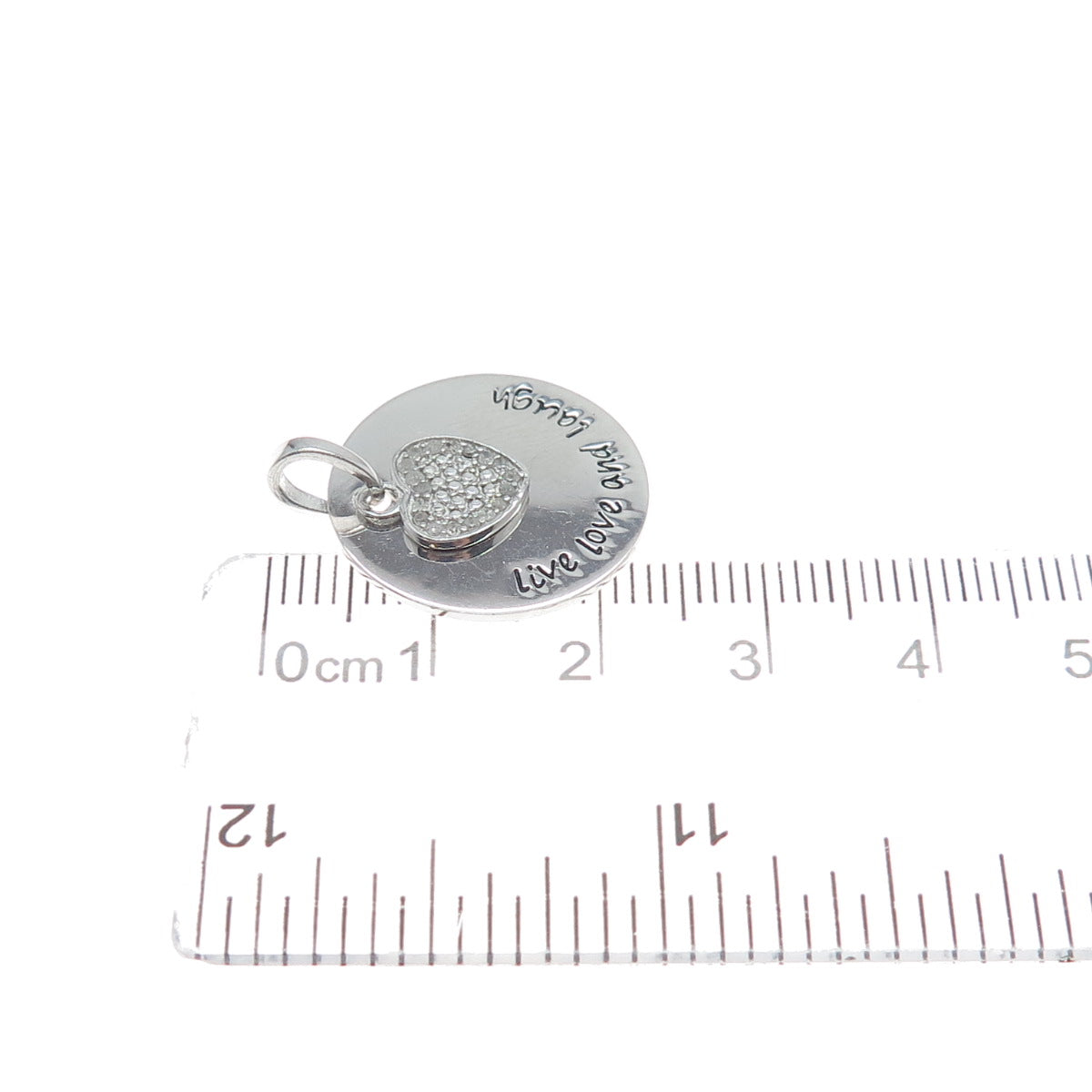 HAN 925 Sterling Silver Real Diamond Live Love And Laugh Heart Tag Pendant