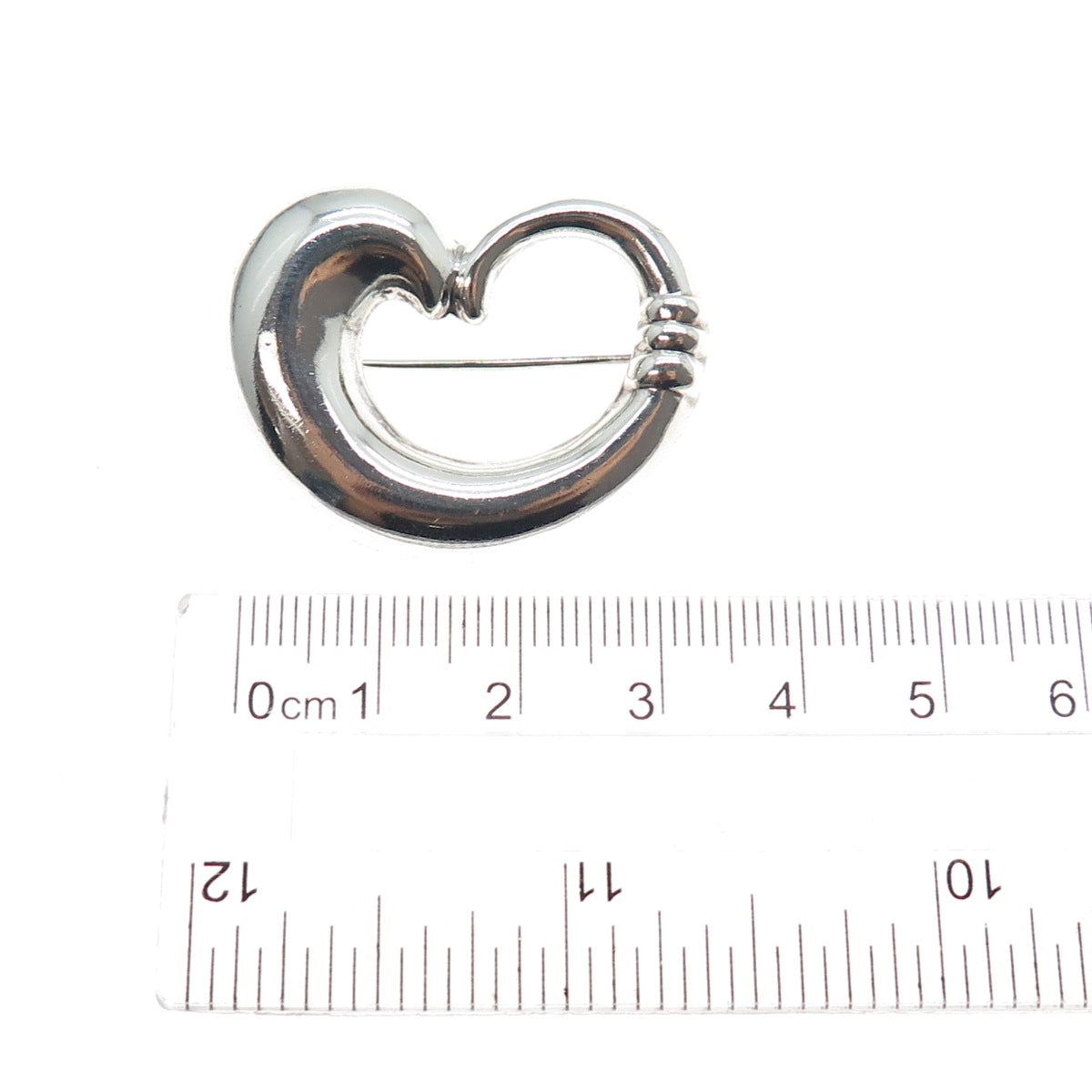 925 Sterling Silver Vintage Modernist Puffy Heart Pin Brooch