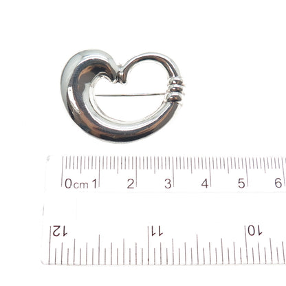 925 Sterling Silver Vintage Modernist Puffy Heart Pin Brooch