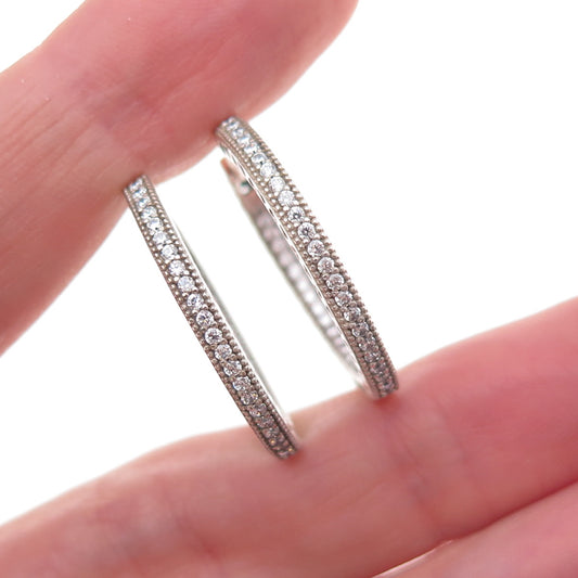 Pandora 925 Sterling Silver C Z Hearts In & Out Hoop Earrings