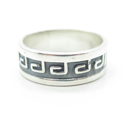925 Sterling Silver Vintage Greek Maze Oxidized Band Ring Size 9.5