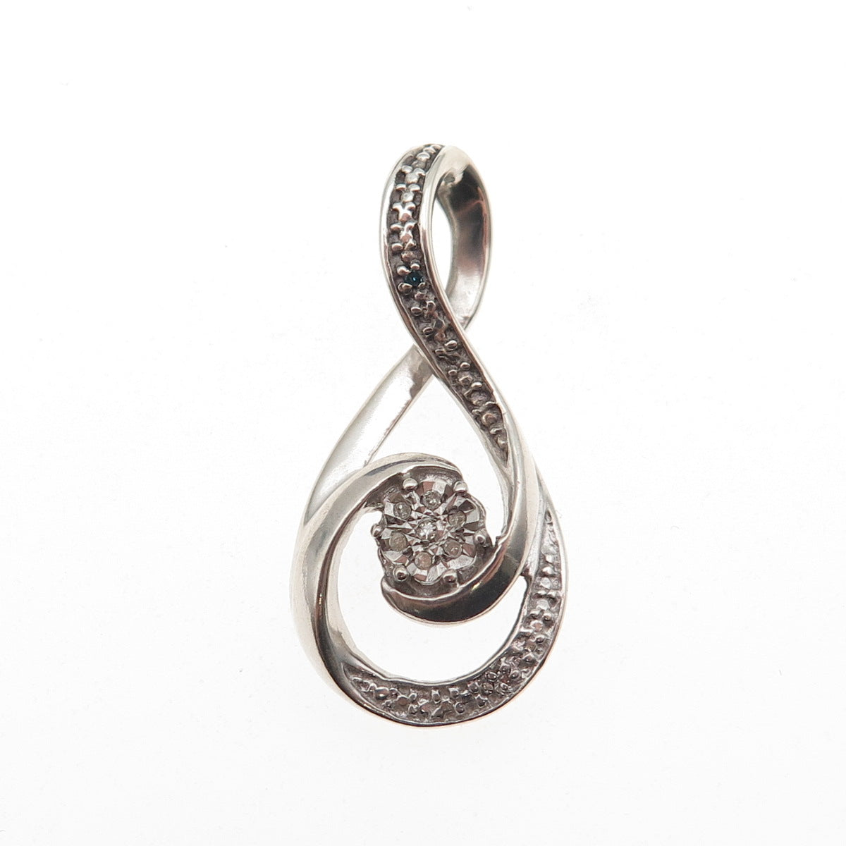925 Sterling Silver Real Round-Cut Blue & White Diamond Infinity Charm Pendant