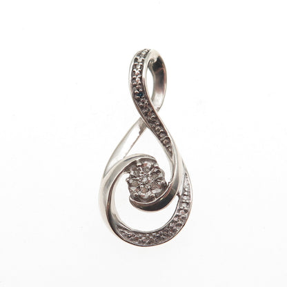 925 Sterling Silver Real Round-Cut Blue & White Diamond Infinity Charm Pendant