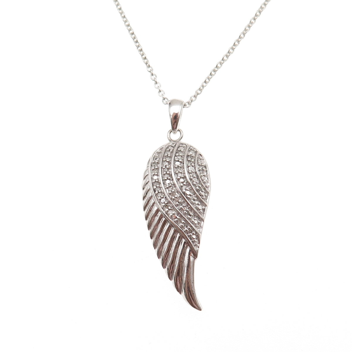 Jane Seymour Sterling Silver Real Diamond Angel Wing Cable Chain Necklace 18"