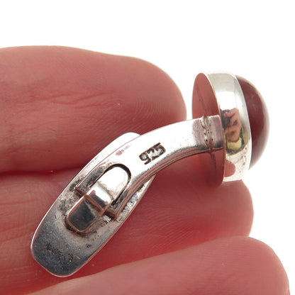 925 Sterling Silver Vintage Real Cabochon Carnelian Oxidized Cufflinks