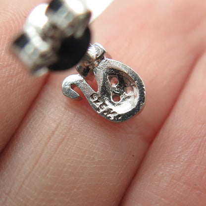 925 Sterling Silver Round-Cut Shaped C Z Cat / Kitty Stud Earrings