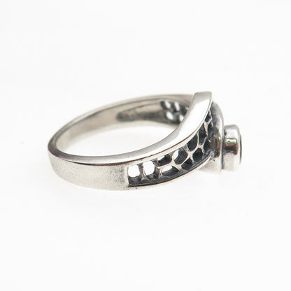 925 Sterling Silver Vintage Real Garnet Modernist Oxidized Ring Size 7