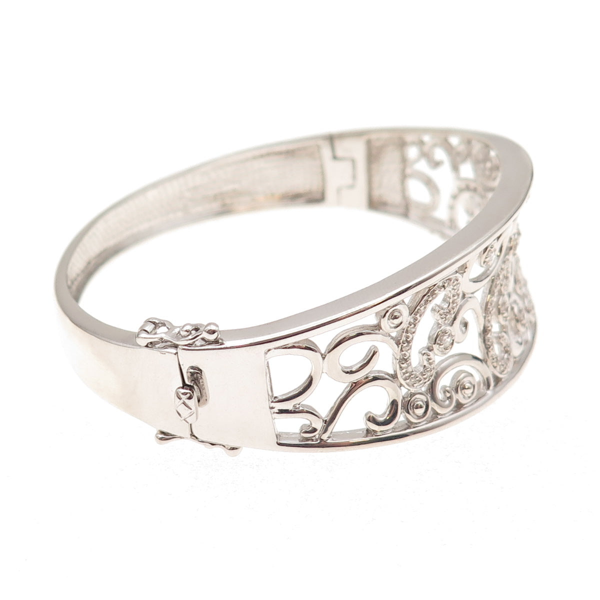 925 Sterling Silver Round-Cut C Z Floral Scroll Bracelet 6.75"