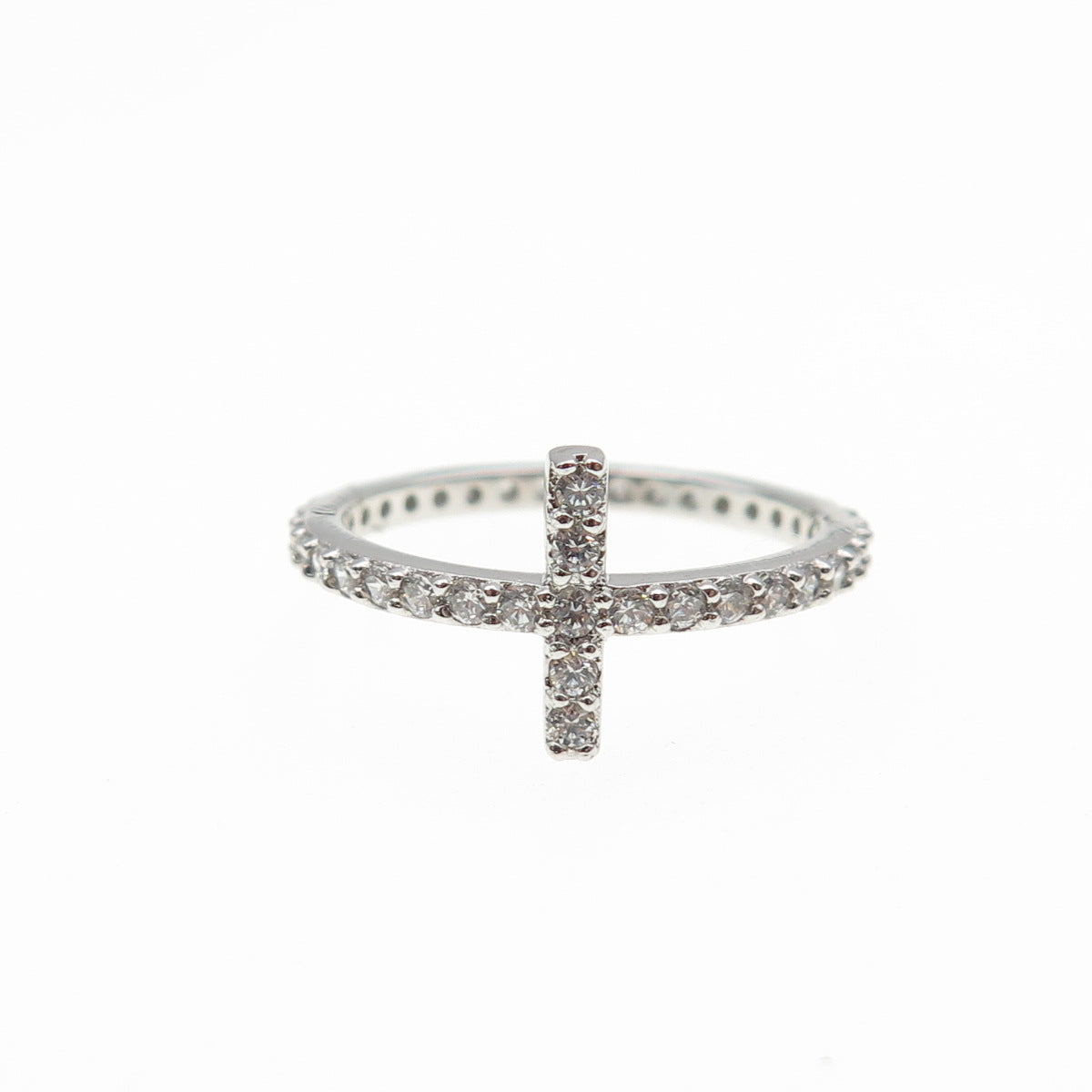 925 Sterling Silver Round-Cut C Z Cross Ring Size 6.25