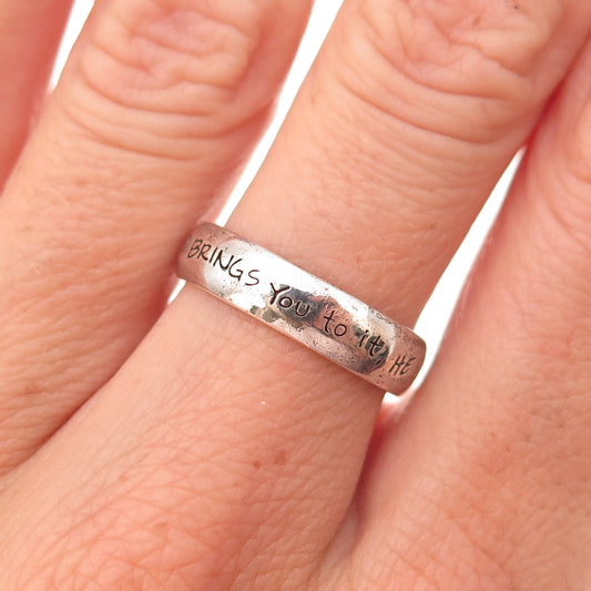 925 Sterling Silver Vintage If God Brings You To It Oxidized Band Ring Size 6.75