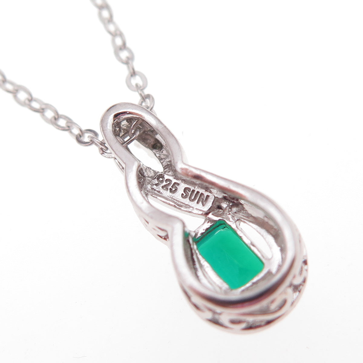Sun 925 Sterling Silver Real Diamond Chrome Diopside Infinity Chain Necklace 18"