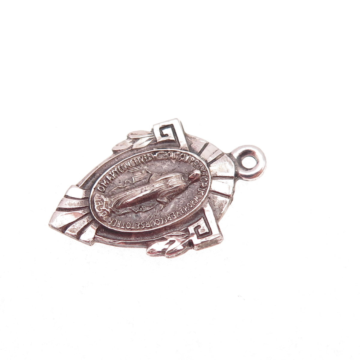 925 Sterling Silver Antique Art Deco St. Mary Miraculous Oxidized Charm Pendant