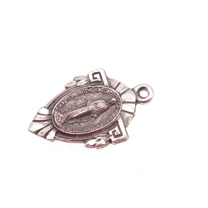 925 Sterling Silver Antique Art Deco St. Mary Miraculous Oxidized Charm Pendant