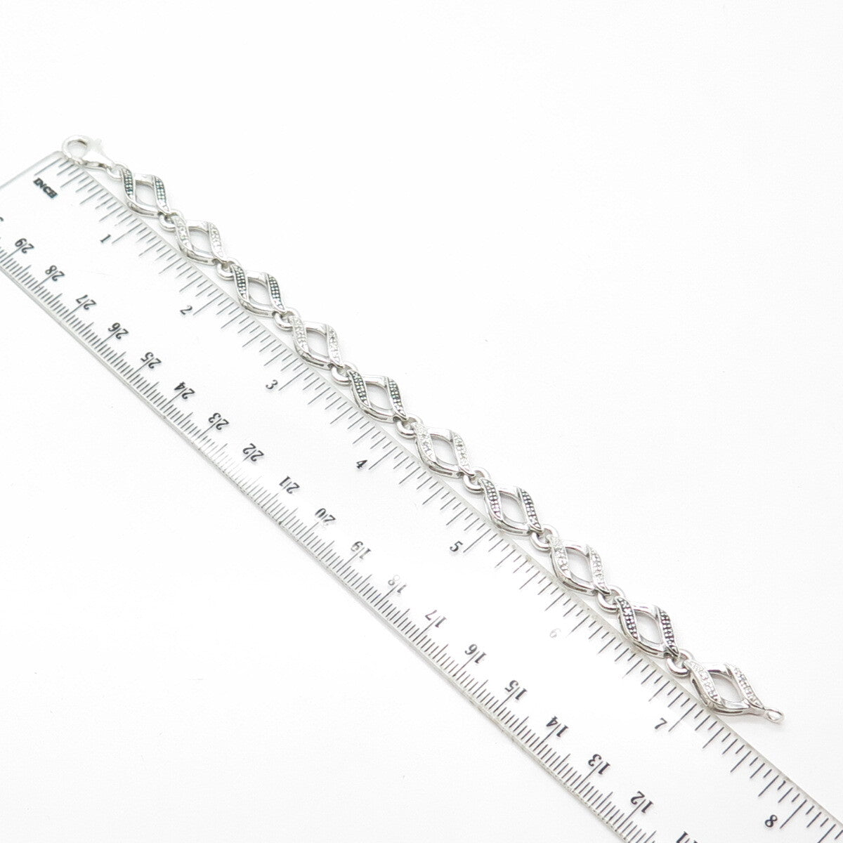 925 Sterling Silver Real White Diamond Twisted Link Bracelet 7.25"