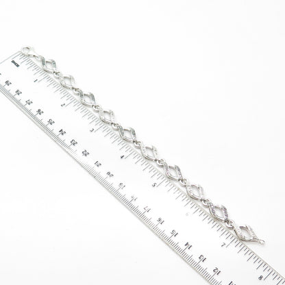 925 Sterling Silver Real White Diamond Twisted Link Bracelet 7.25"